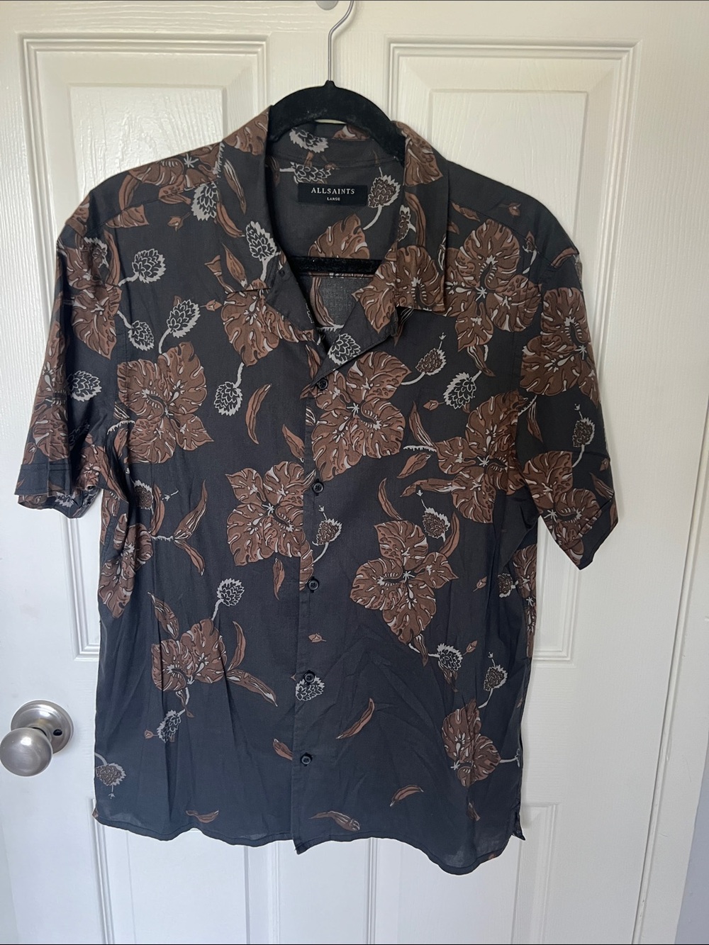 All Saints Men's Black Floral Kauai Short-Sleeve Button Shirt